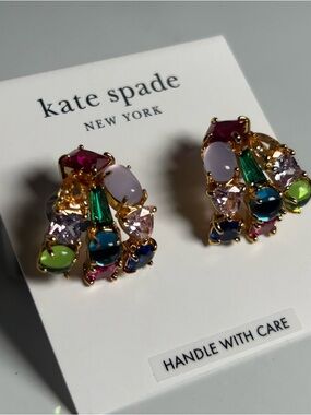 Kate Spade Showtime Huggies Multicolor Crystal Cluster Gold-Tone Earrings